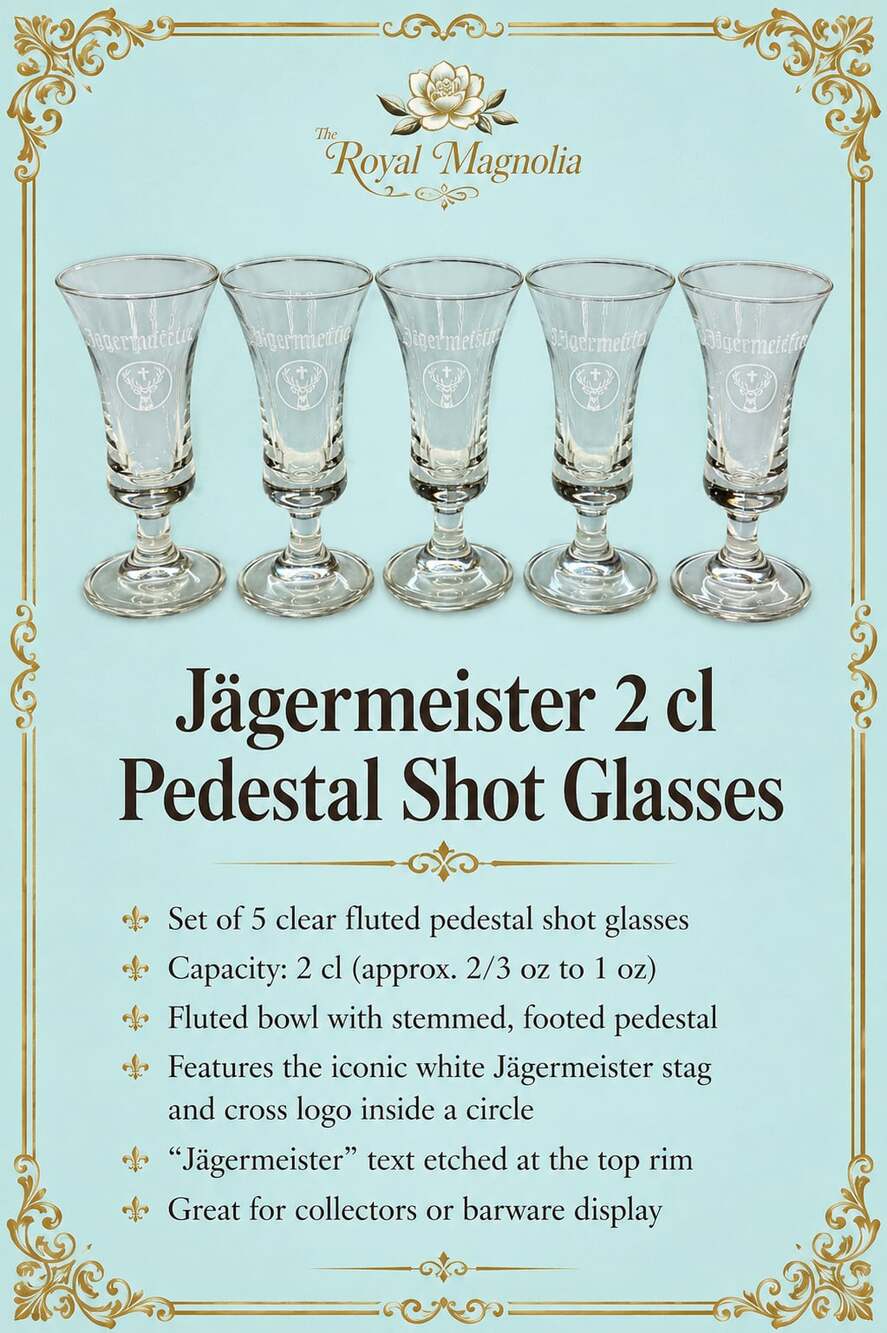 Jägermeister 2cl Fluted Pedestal Shot Glasses Set of 5 Footed Cordial Barware